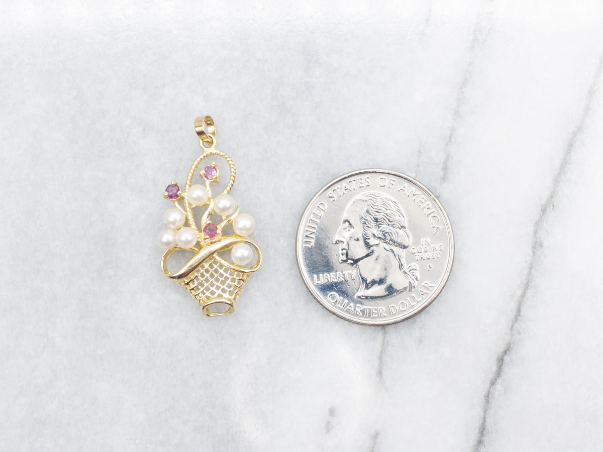 Ruby and Saltwater Pearl Basket Pendant