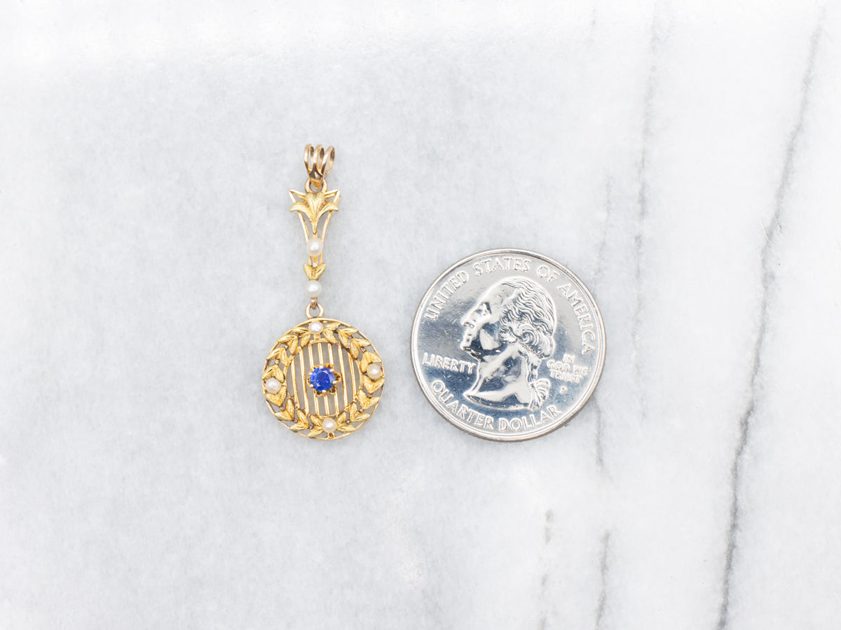 Art Nouveau Era Sapphire and Seed Pearl Pendant