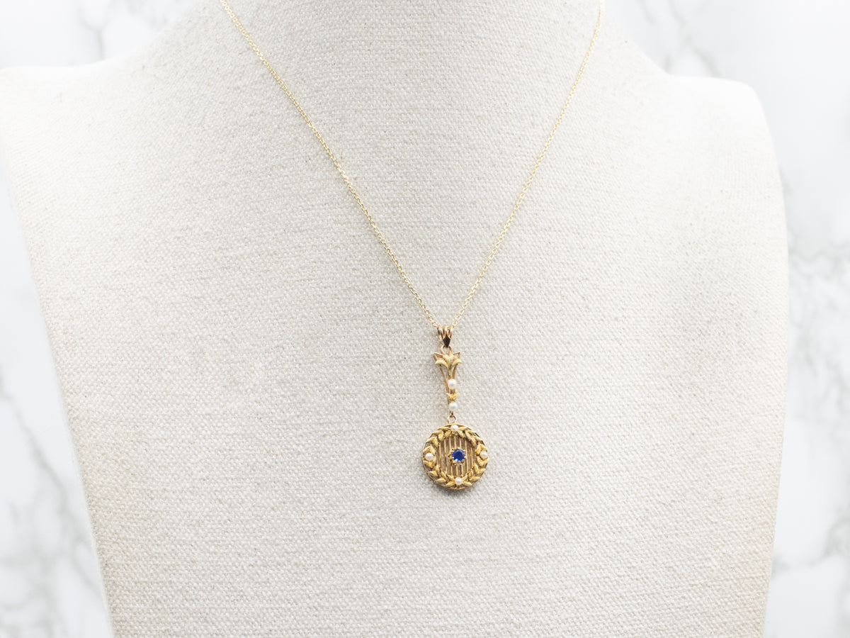 Art Nouveau Era Sapphire and Seed Pearl Pendant