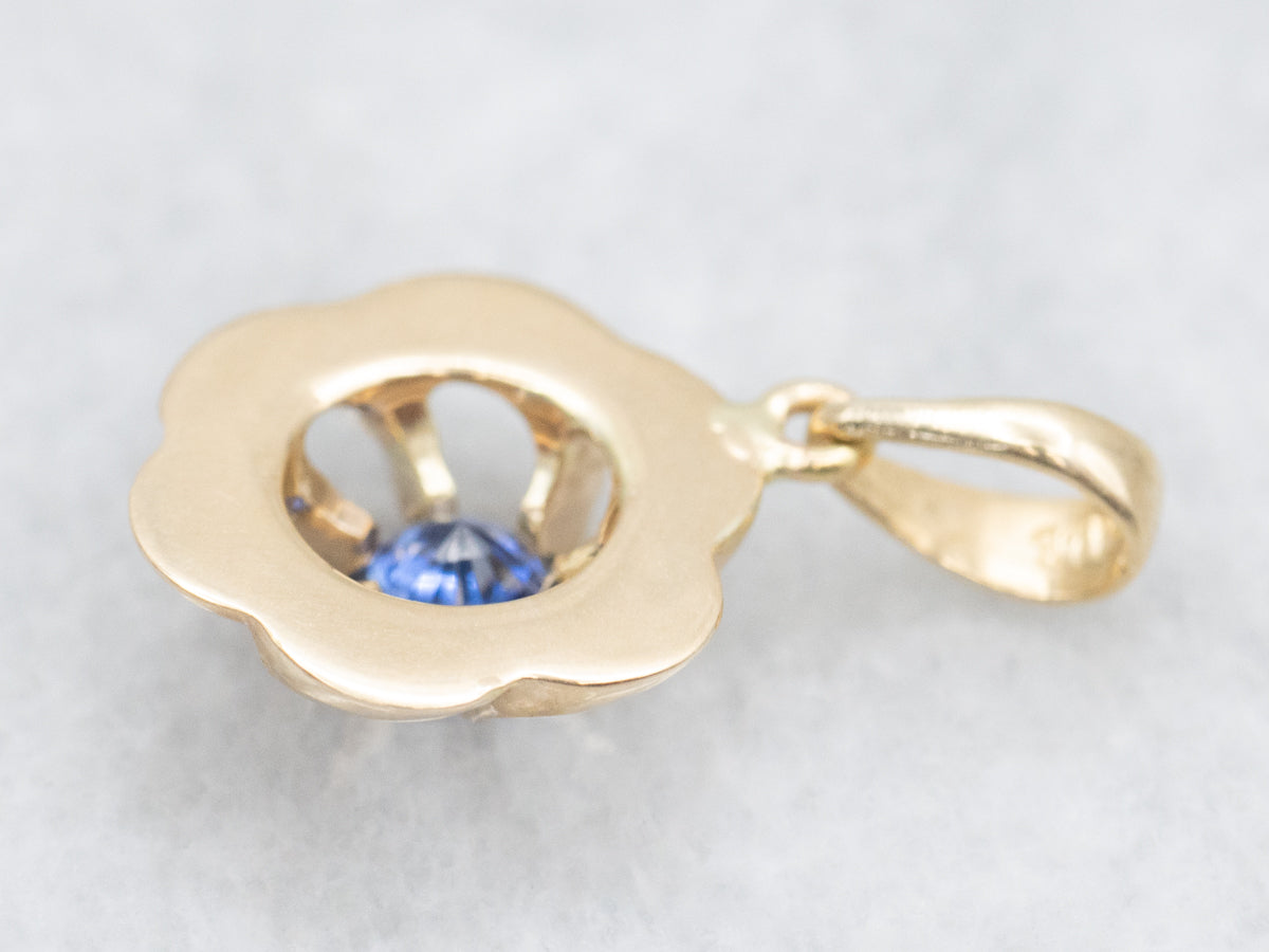 Sapphire Solitaire Pendant in Floral Frame