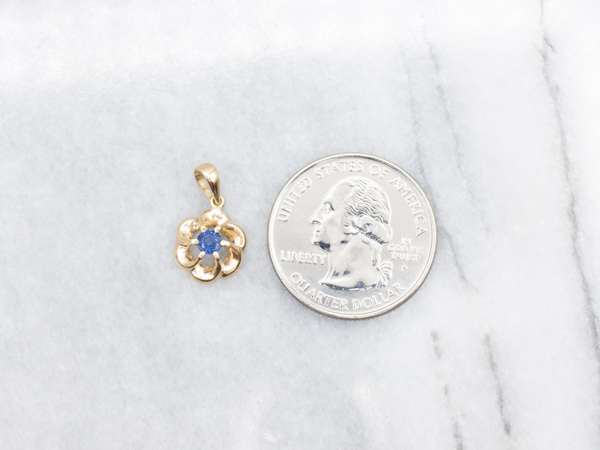 Sapphire Solitaire Pendant in Floral Frame