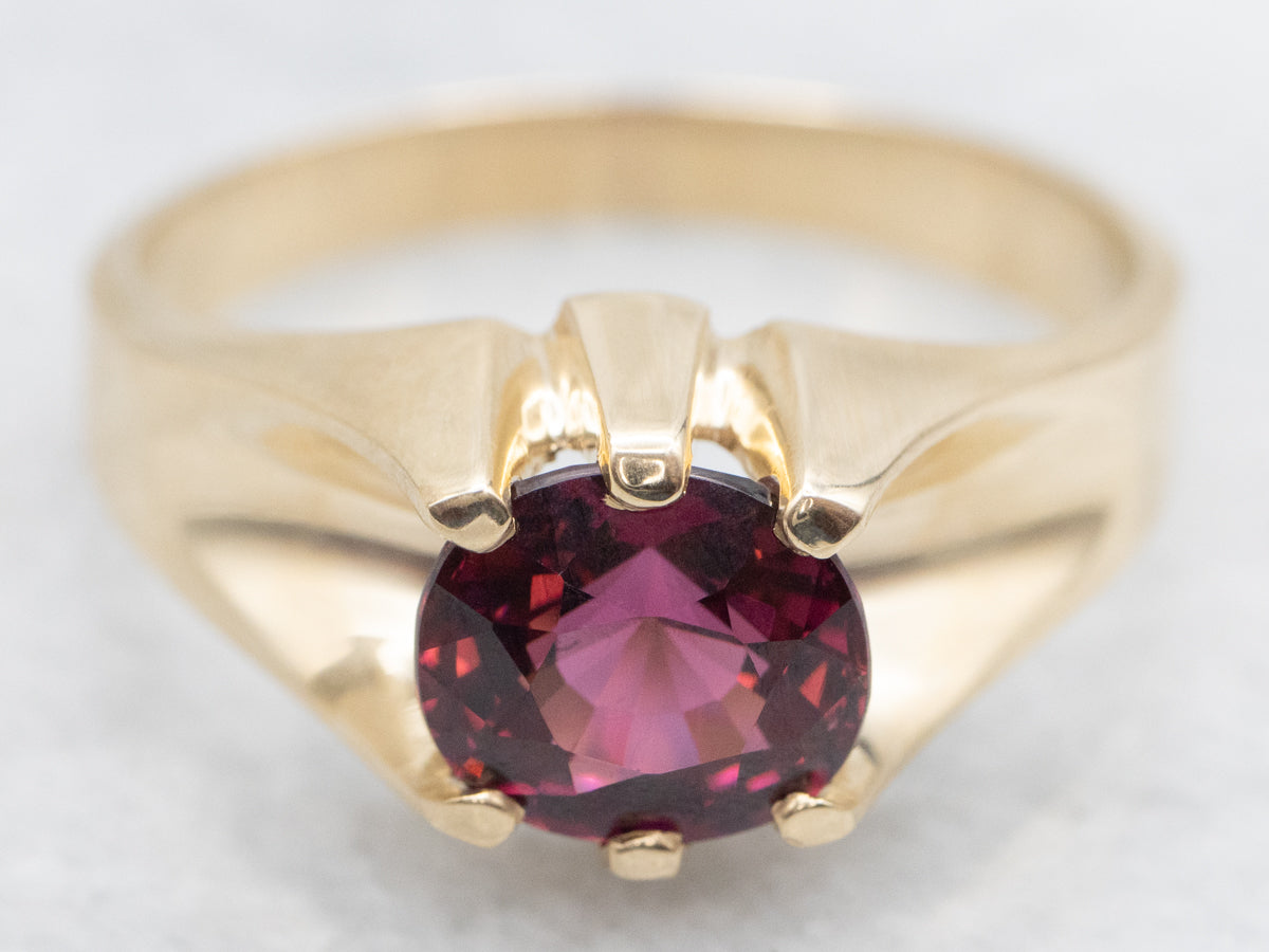 Unisex Rhodolite Garnet Solitaire Ring