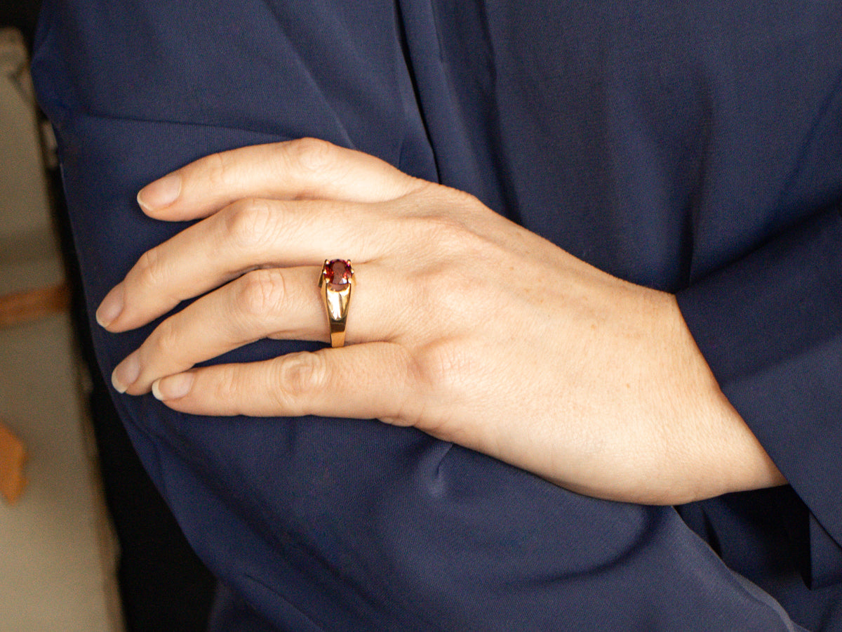Unisex Rhodolite Garnet Solitaire Ring