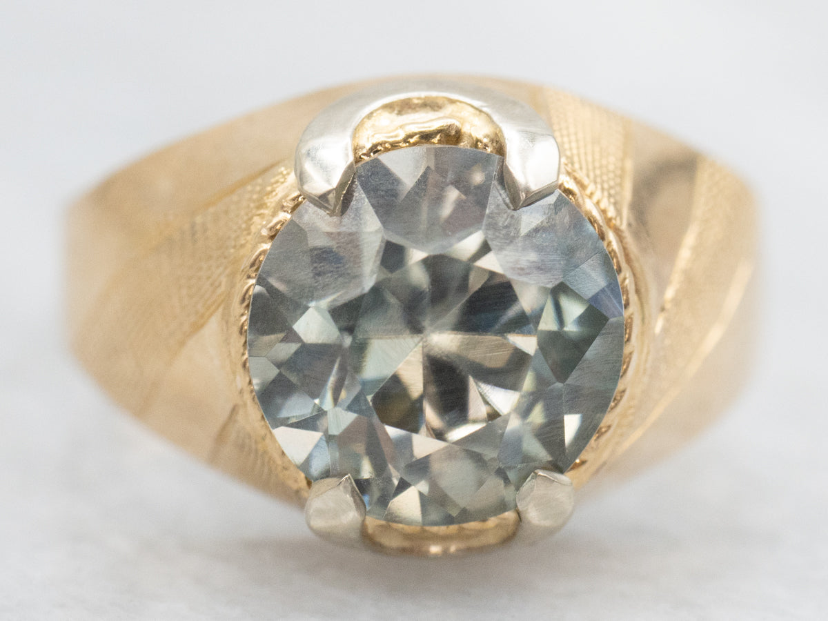 Textured Two-Tone Gold Blue Zircon Ring