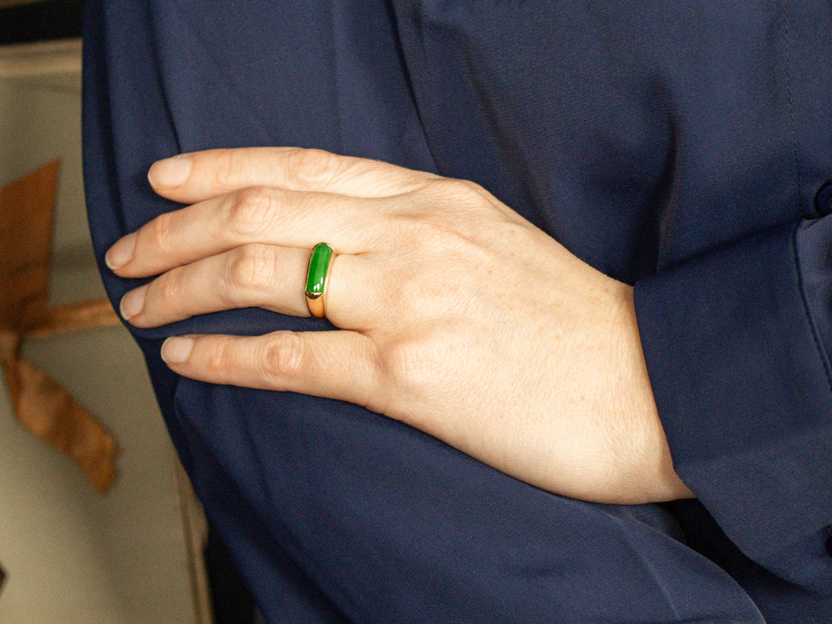 18K Gold Bezel Set Dyed Jade Ring