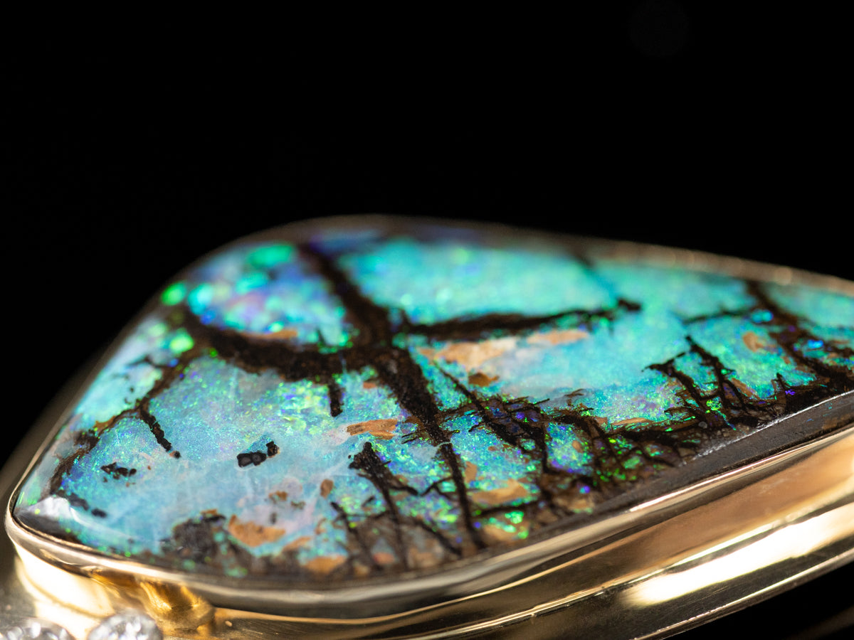 Bold Boulder Opal Diamond and Gold Pendant