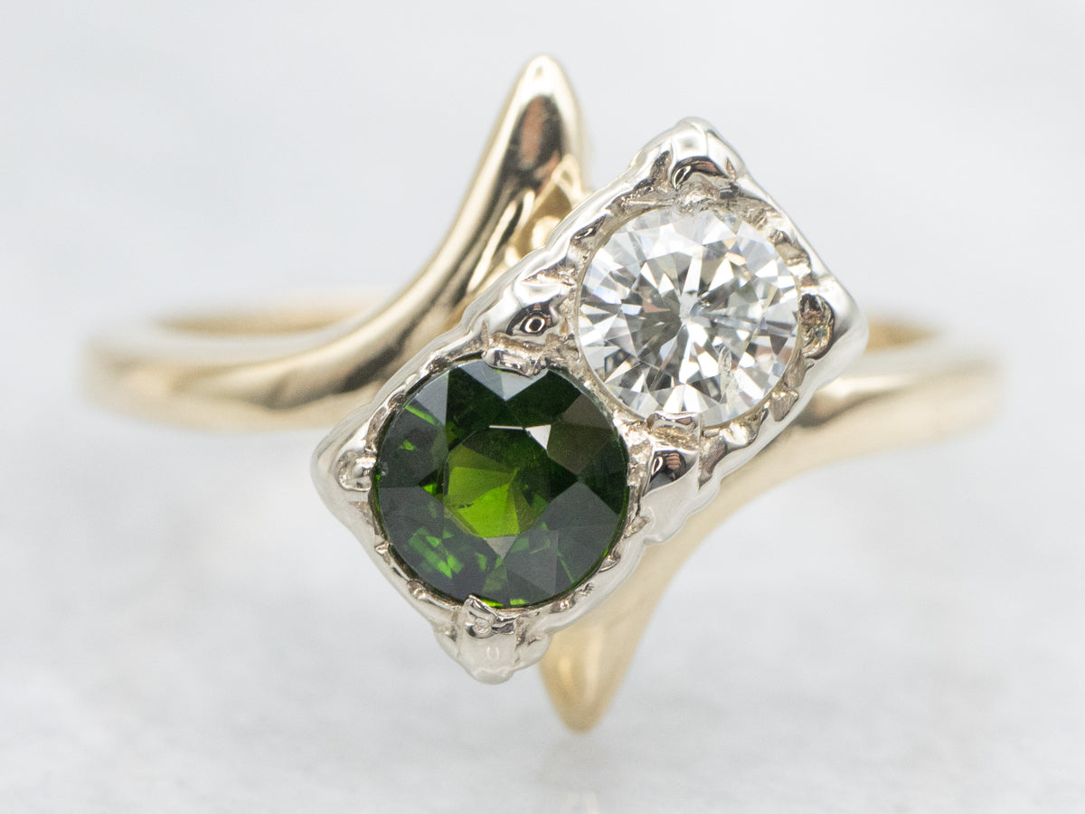 Vintage Demantoid Garnet and Diamond Bypass Ring