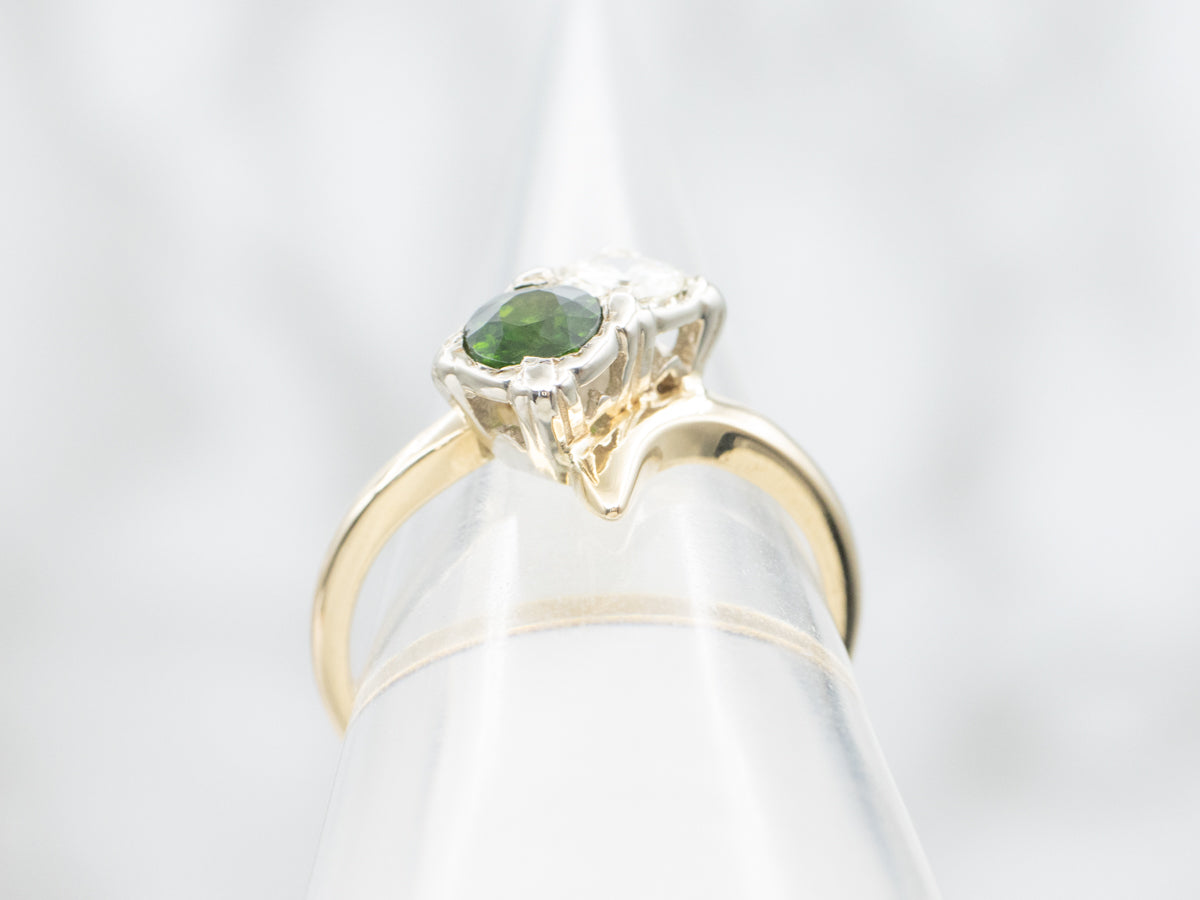 Vintage Demantoid Garnet and Diamond Bypass Ring
