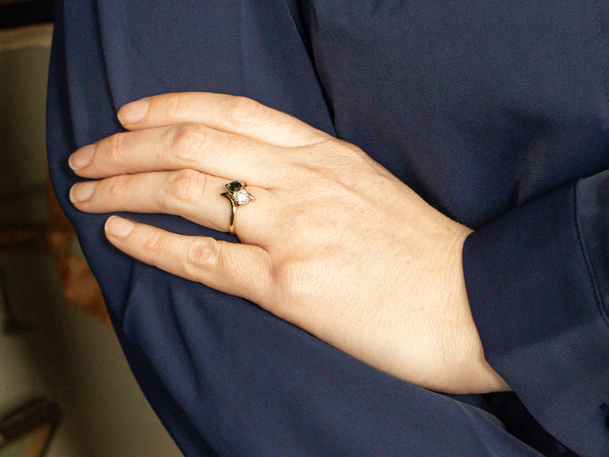 Vintage Demantoid Garnet and Diamond Bypass Ring