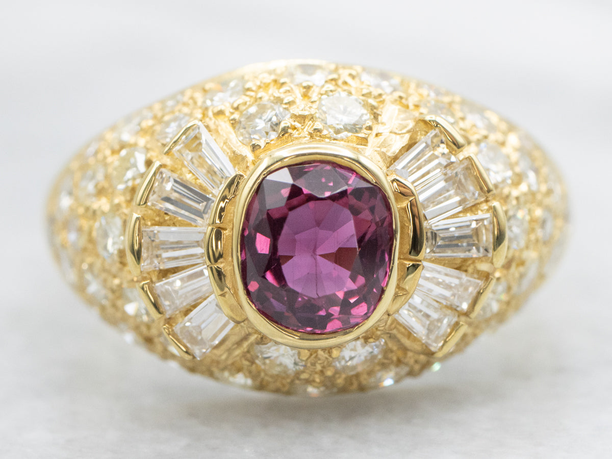 Polished 18-Karat Gold Ruby and Diamond Halo Ring