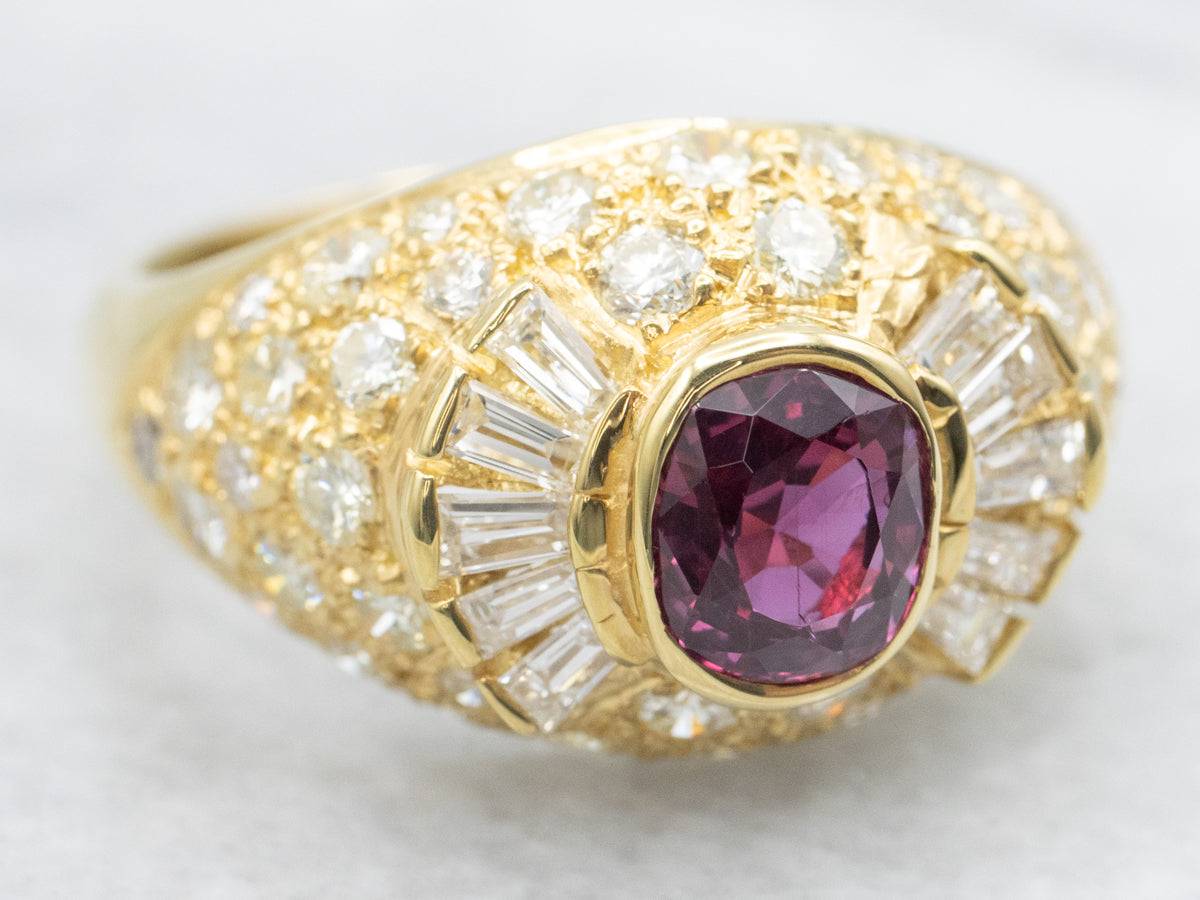 Polished 18-Karat Gold Ruby and Diamond Halo Ring