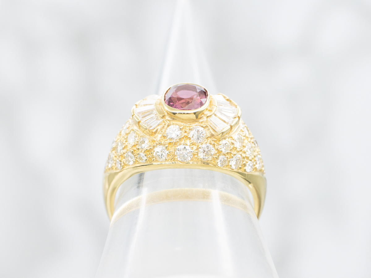 Polished 18-Karat Gold Ruby and Diamond Halo Ring