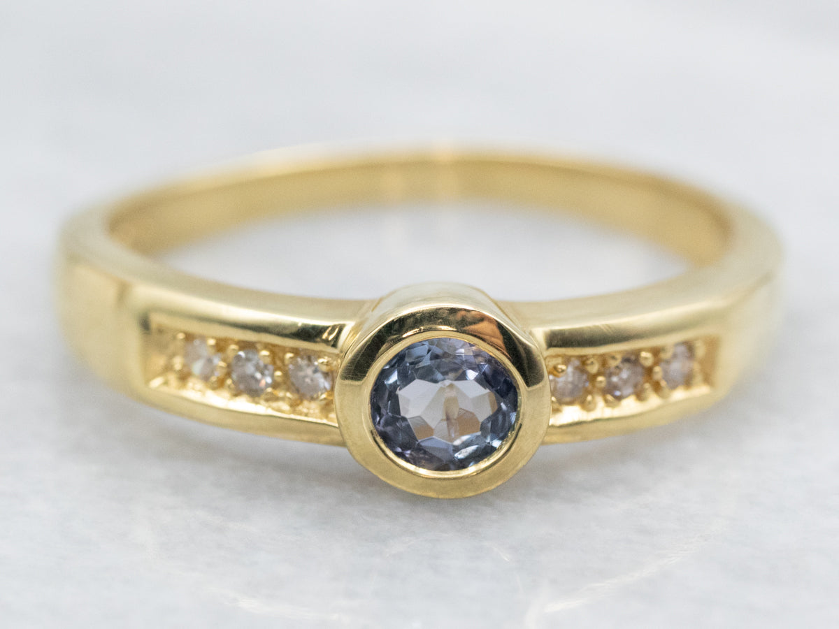 Bezel Set Tanzanite and Diamond Ring