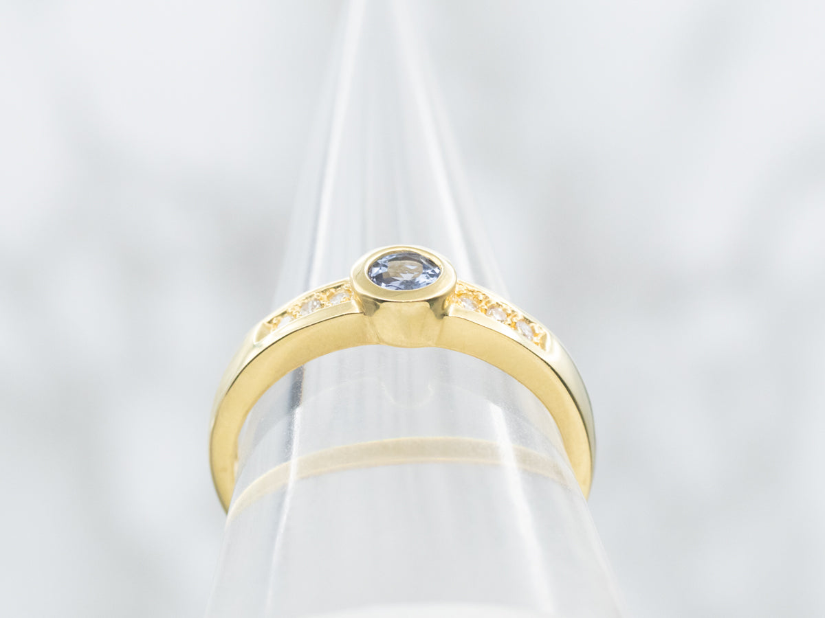 Bezel Set Tanzanite and Diamond Ring