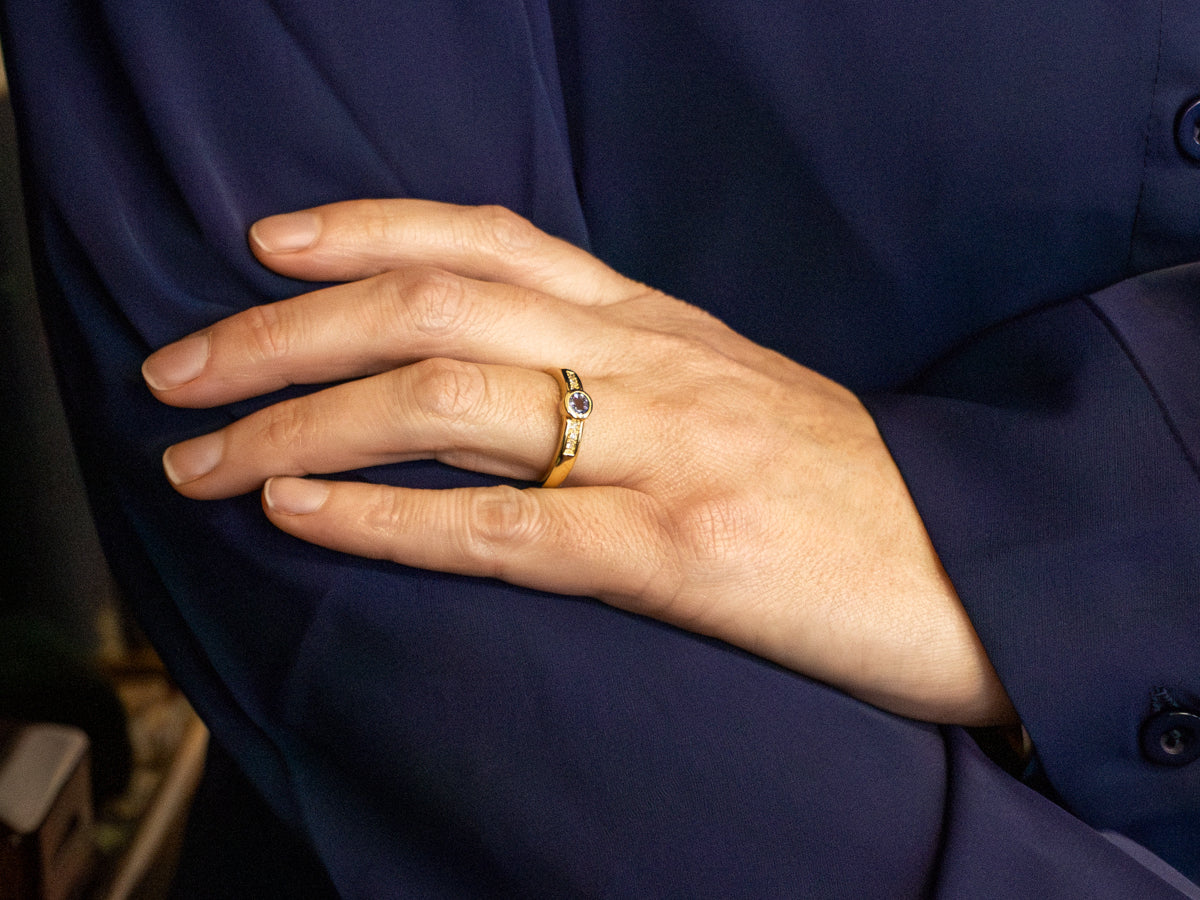 Bezel Set Tanzanite and Diamond Ring