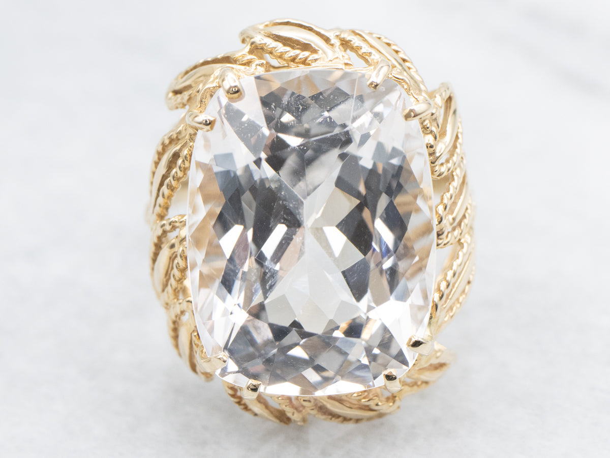 Danburite Cocktail Ring with Botanical Openwork Frame