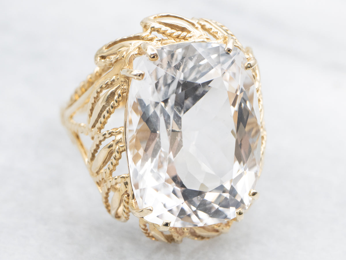 Danburite Cocktail Ring with Botanical Openwork Frame