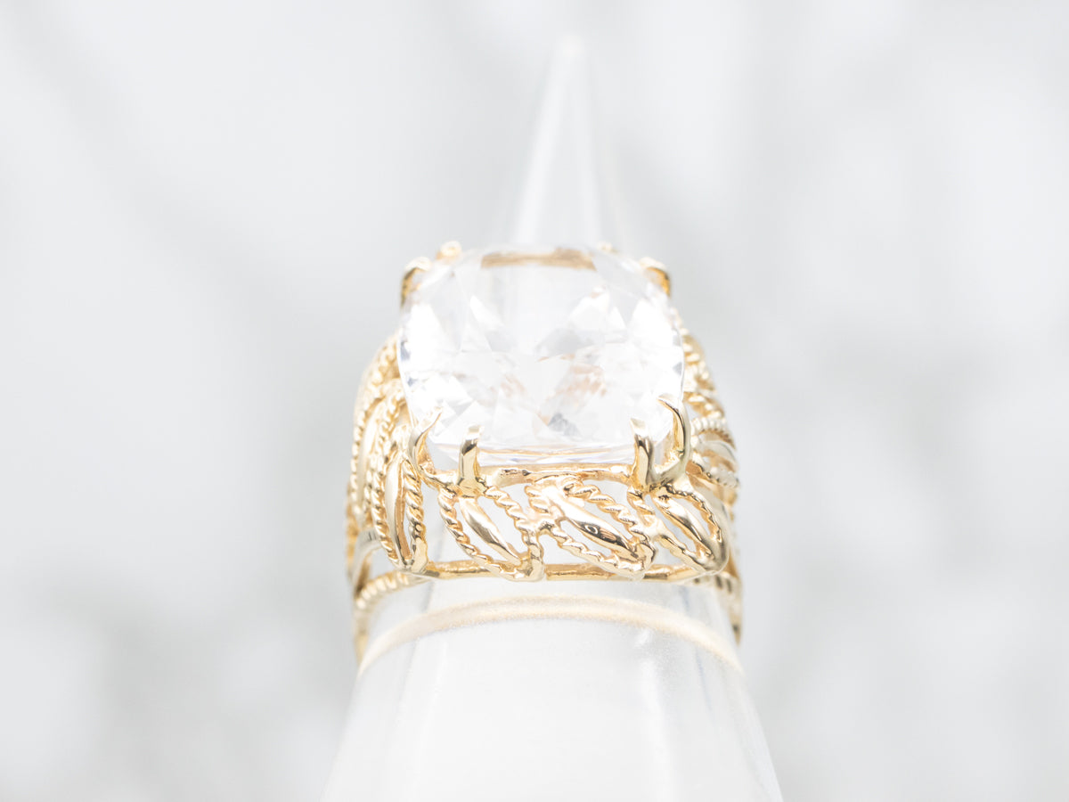 Danburite Cocktail Ring with Botanical Openwork Frame