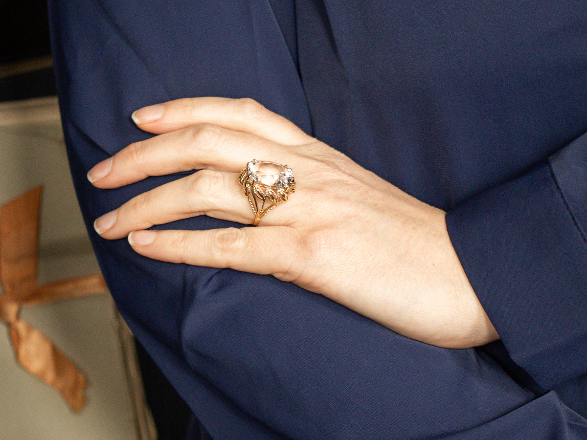 Danburite Cocktail Ring with Botanical Openwork Frame