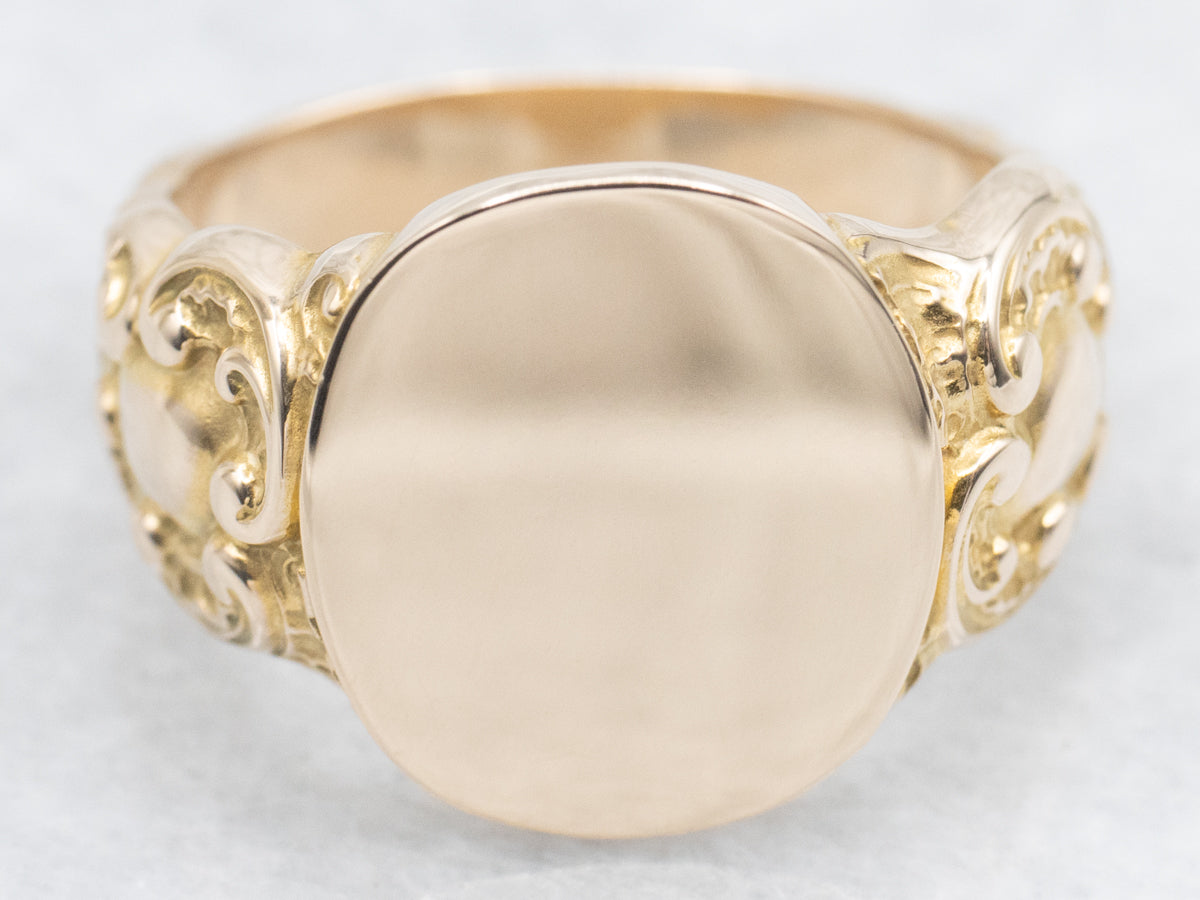 Ornate Scrolling Gold Antique Signet Ring