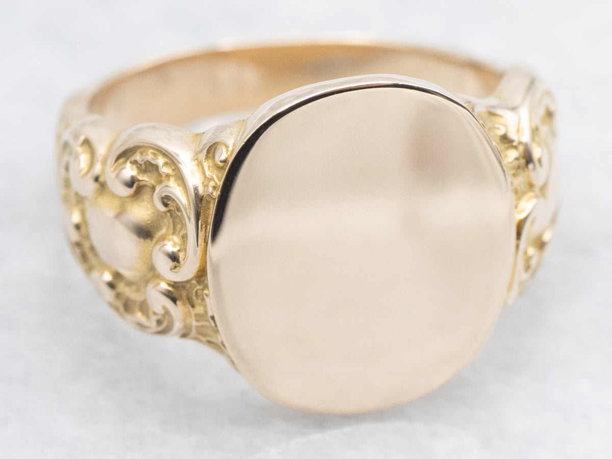 Ornate Scrolling Gold Antique Signet Ring