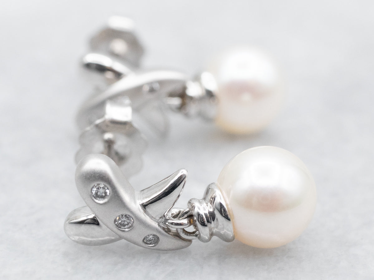 Saltwater Pearl and Diamond X Drop Earrings