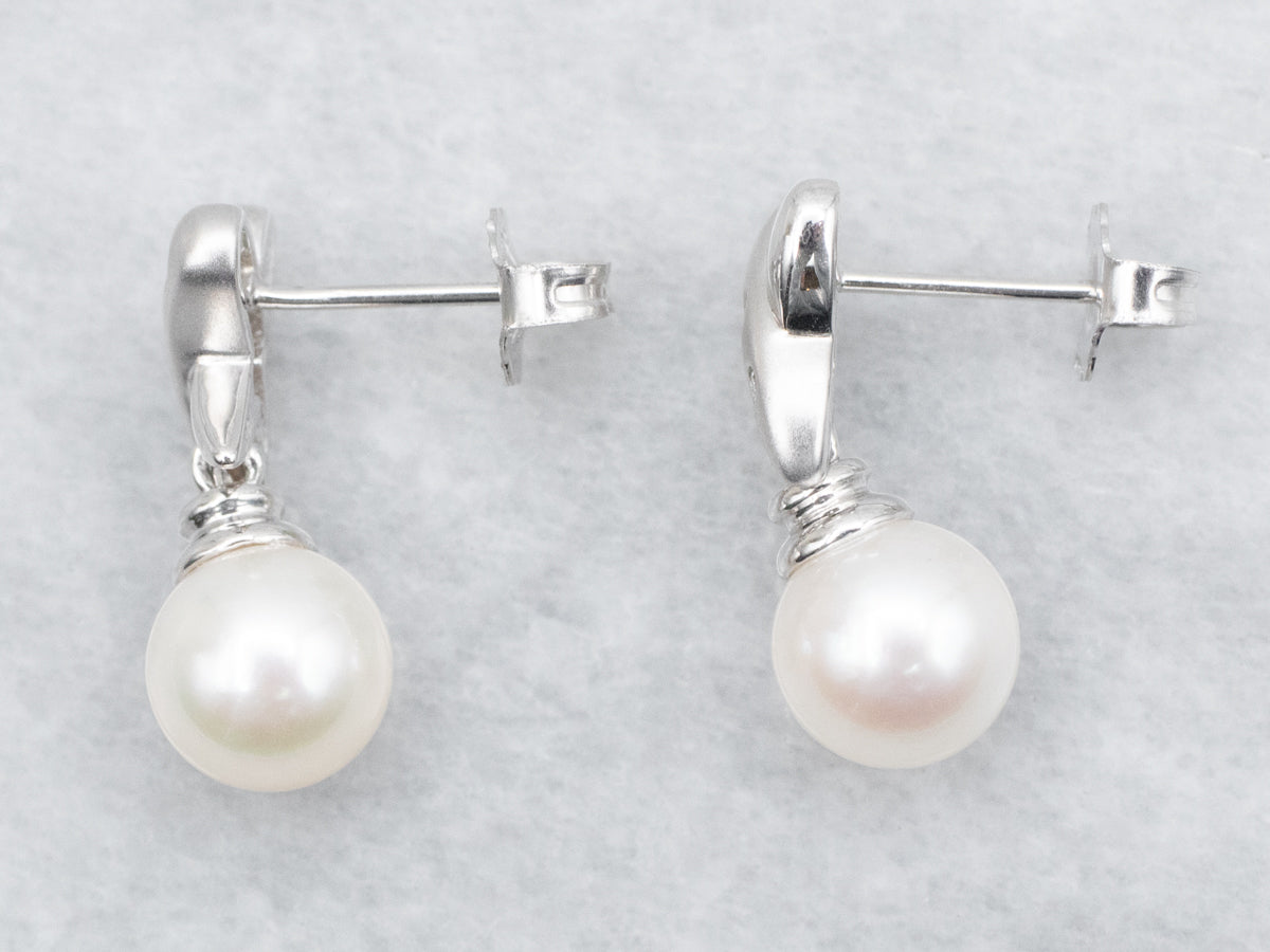Saltwater Pearl and Diamond X Drop Earrings