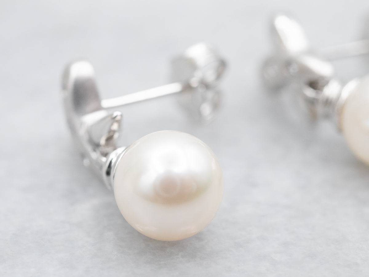 Saltwater Pearl and Diamond X Drop Earrings