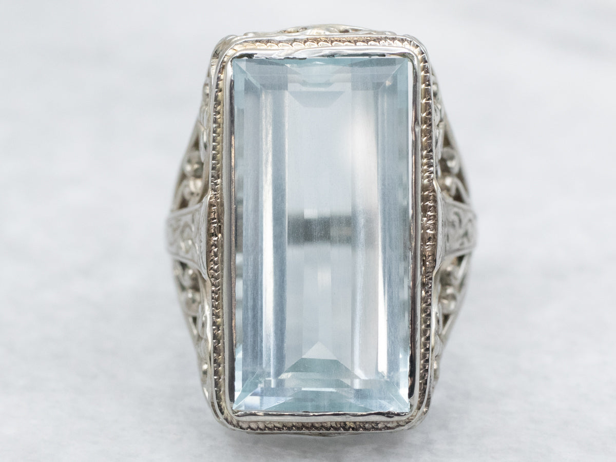Art Deco Belais Aquamarine Cocktail Ring