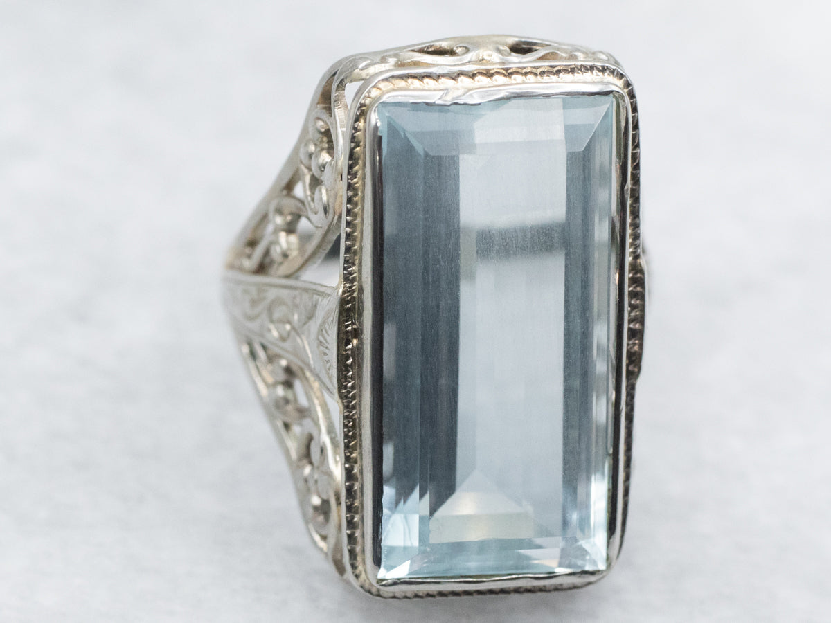 Art Deco Belais Aquamarine Cocktail Ring