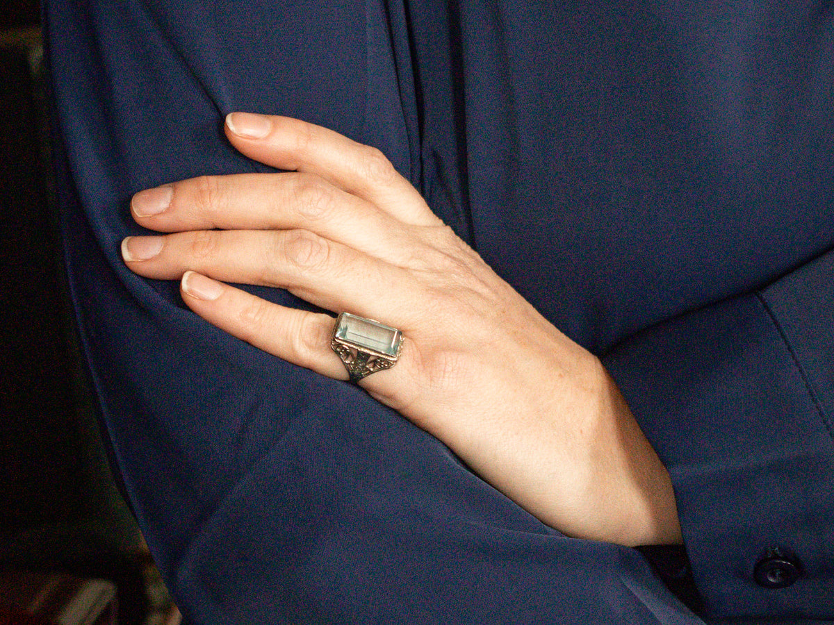 Art Deco Belais Aquamarine Cocktail Ring