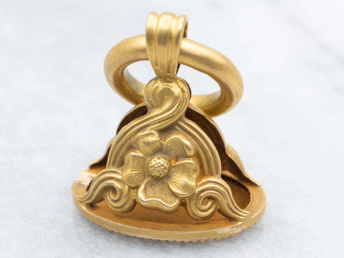 Antique Victorian Bloomed Gold Floral Fob Pendant