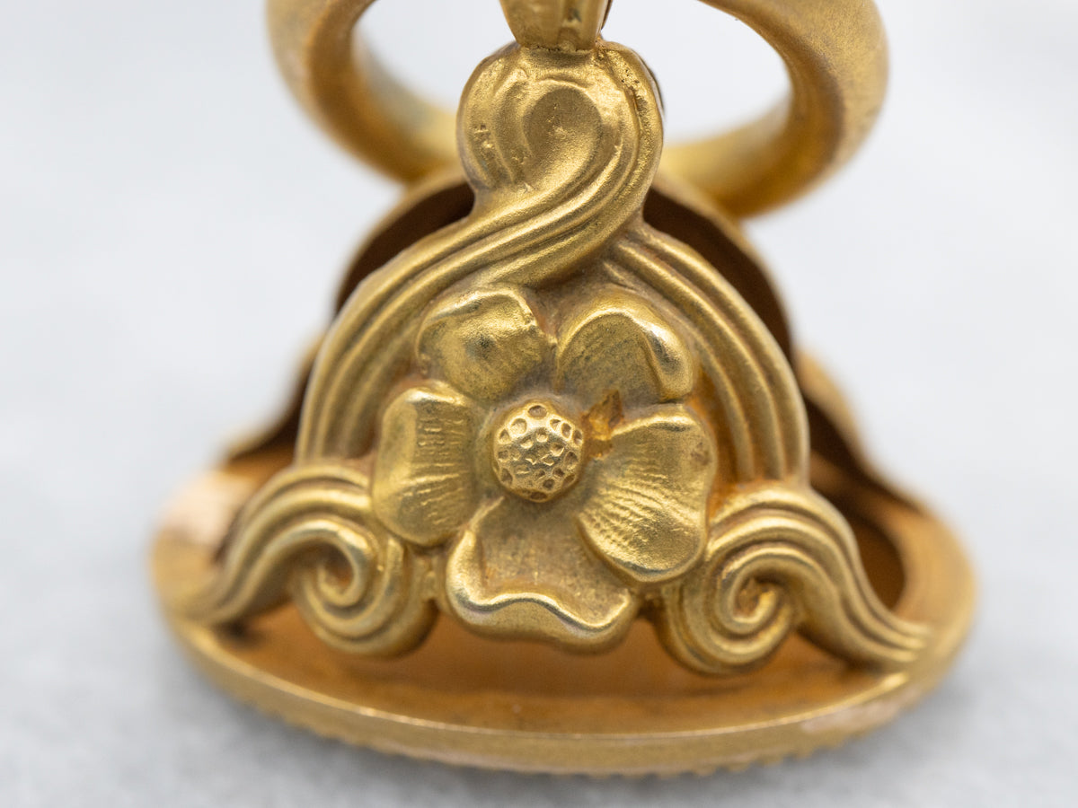 Antique Victorian Bloomed Gold Floral Fob Pendant