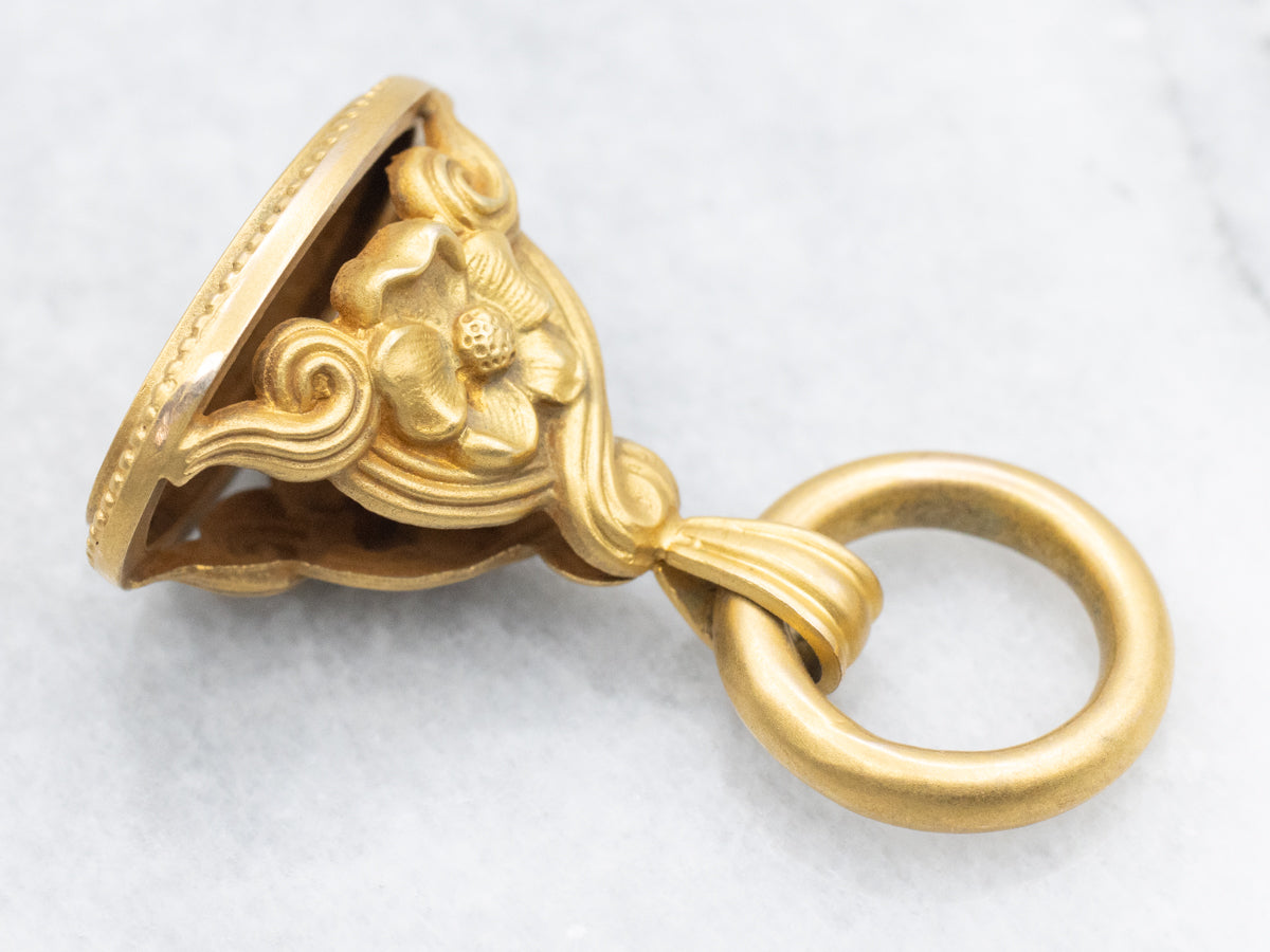 Antique Victorian Bloomed Gold Floral Fob Pendant