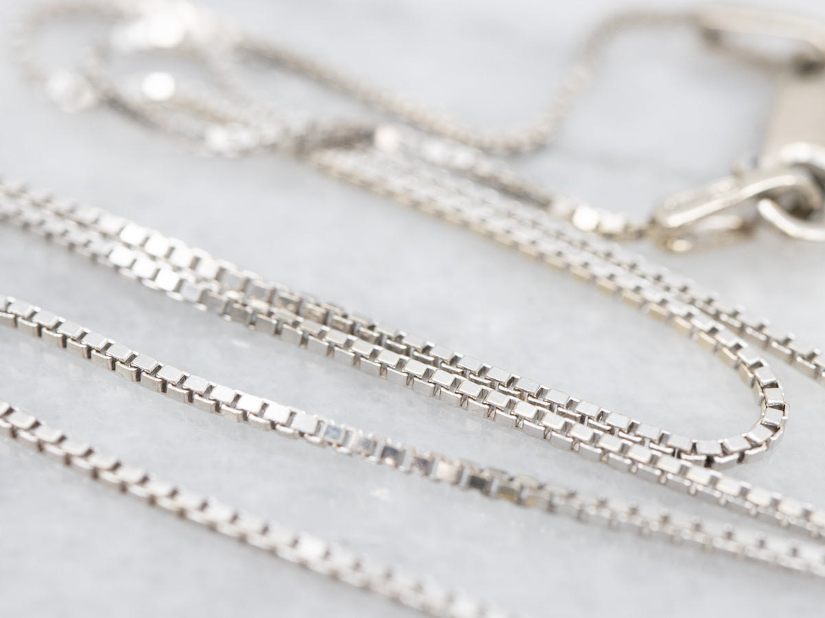 Diamond Necklace on Box Chain with Diamond Dangle