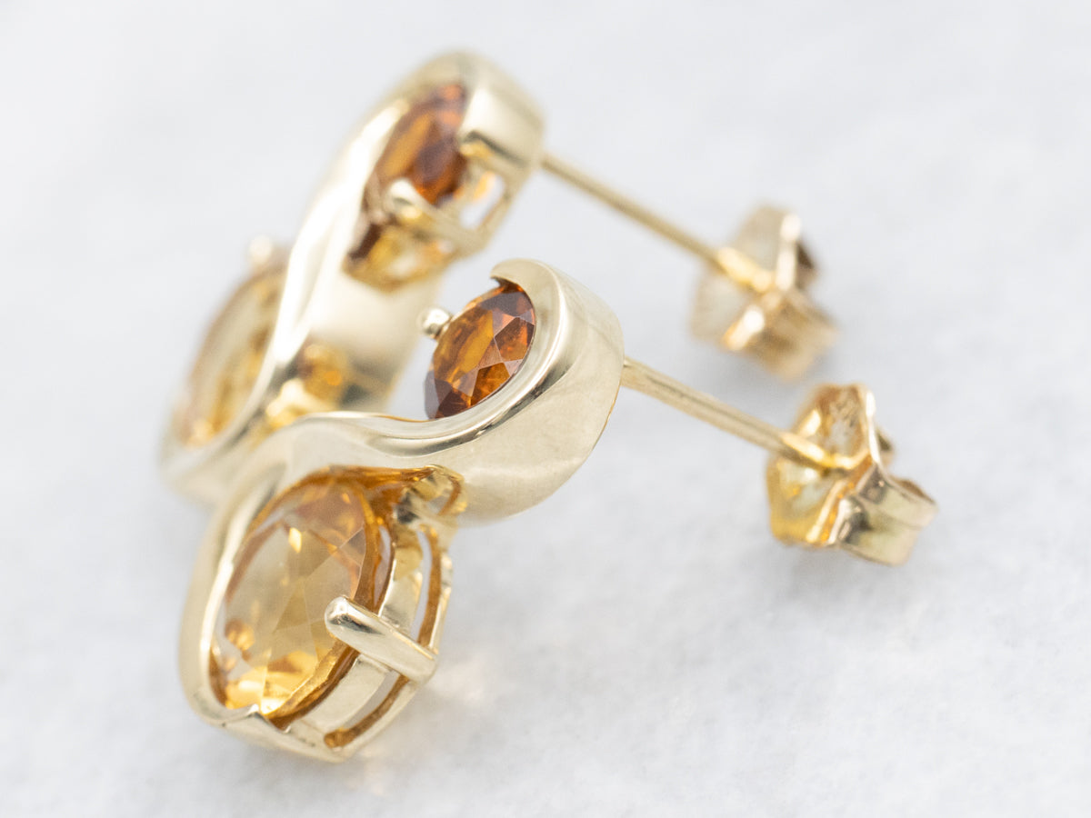 Yellow and Orange Citrine S Shaped Stud Earrings