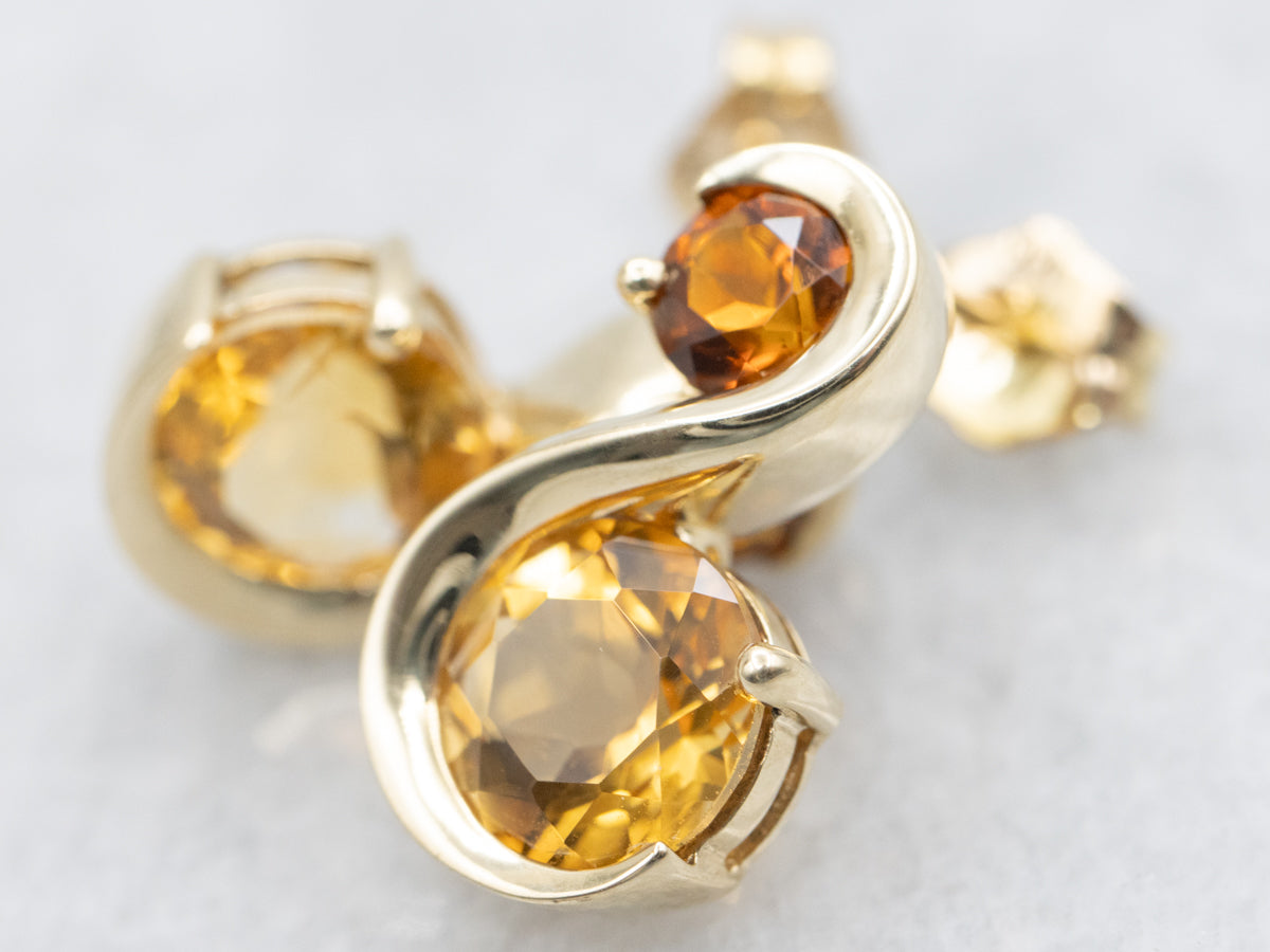 Yellow and Orange Citrine S Shaped Stud Earrings