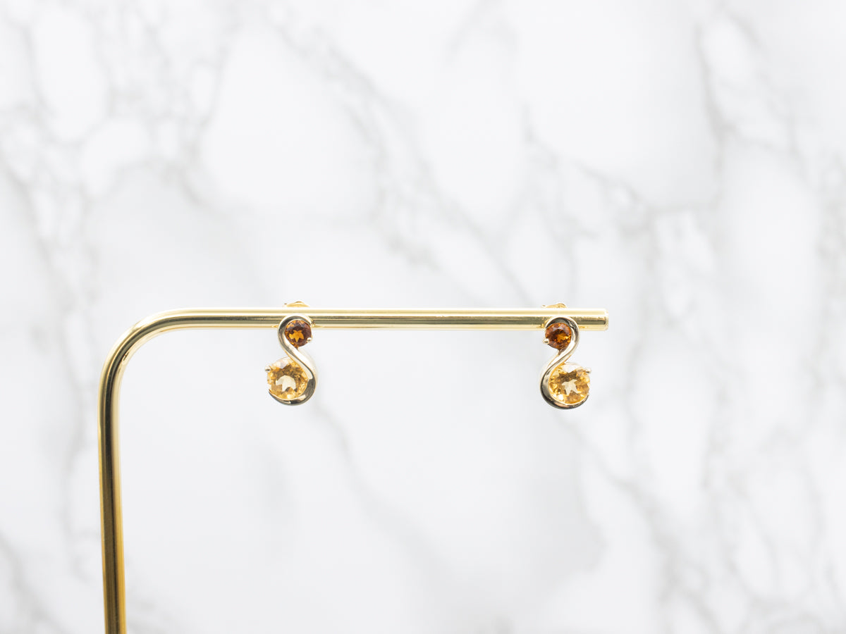 Yellow and Orange Citrine S Shaped Stud Earrings