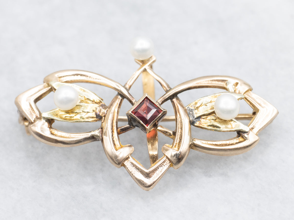 Vintage Garnet and Pearl Brooch