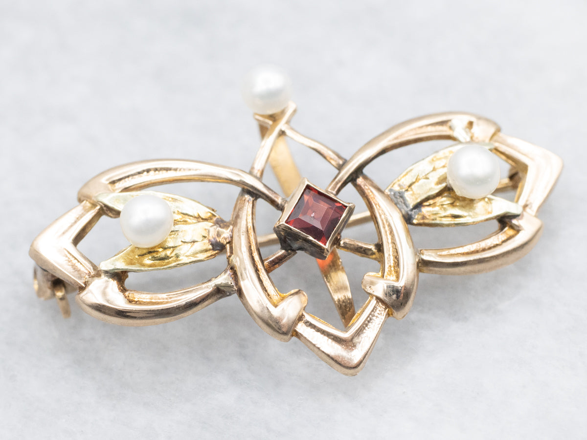 Vintage Garnet and Pearl Brooch