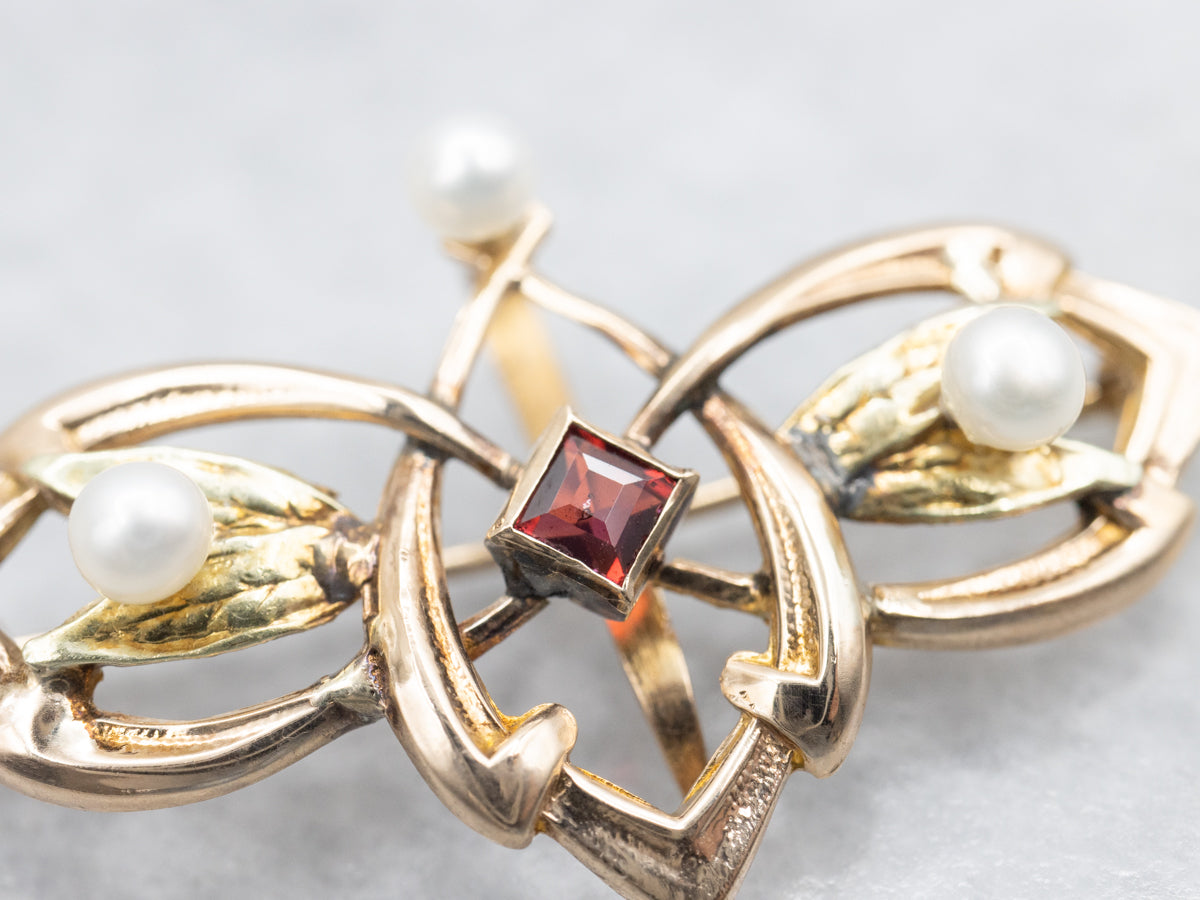 Vintage Garnet and Pearl Brooch