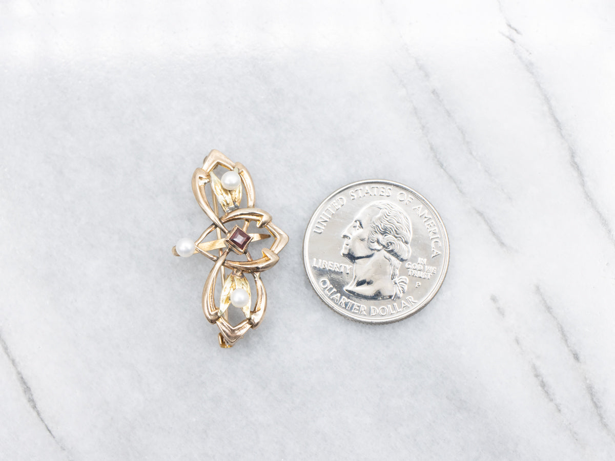Vintage Garnet and Pearl Brooch
