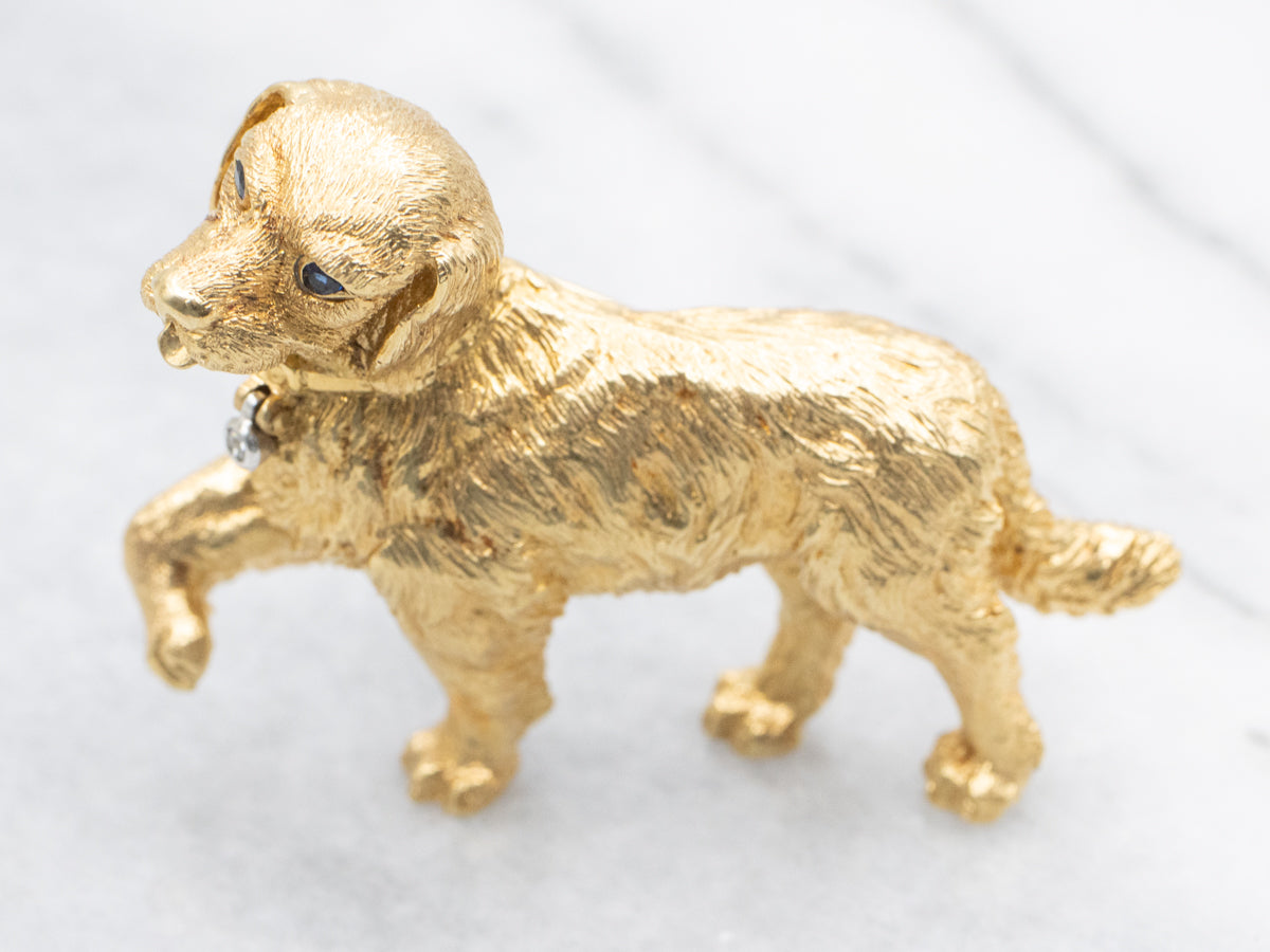 Tiffany & Co Golden Retriever Brooch with Sapphire and Diamond Accents