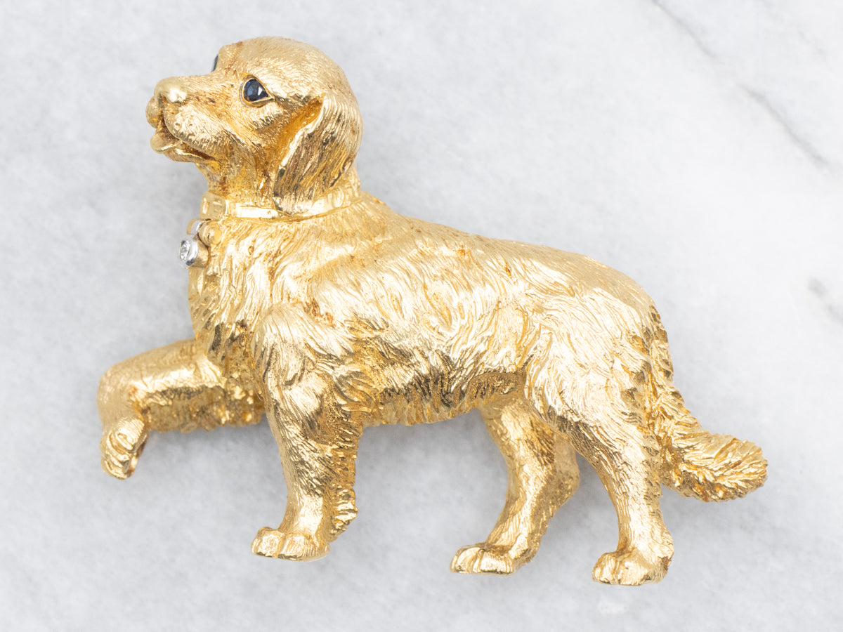 Tiffany & Co Golden Retriever Brooch with Sapphire and Diamond Accents