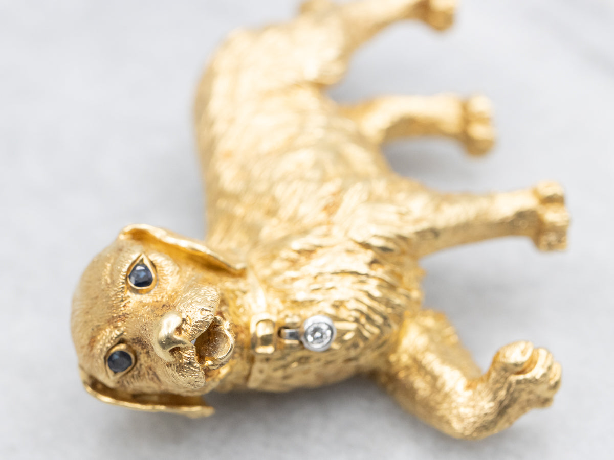 Tiffany & Co Golden Retriever Brooch with Sapphire and Diamond Accents