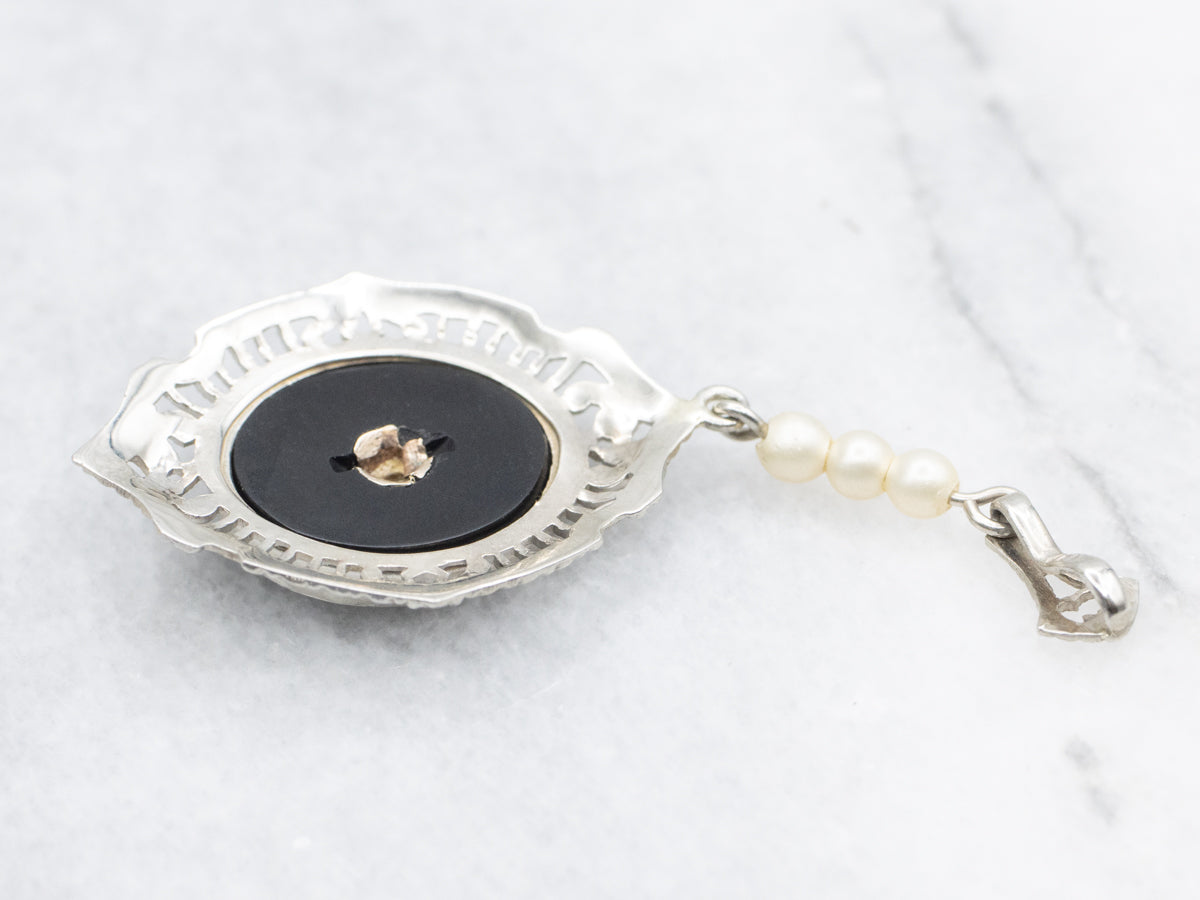 Art Deco Diamond, Pearl, and Black Onyx Pendant
