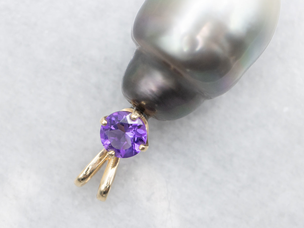 Gray Baroque Pearl and Amethyst Pendant