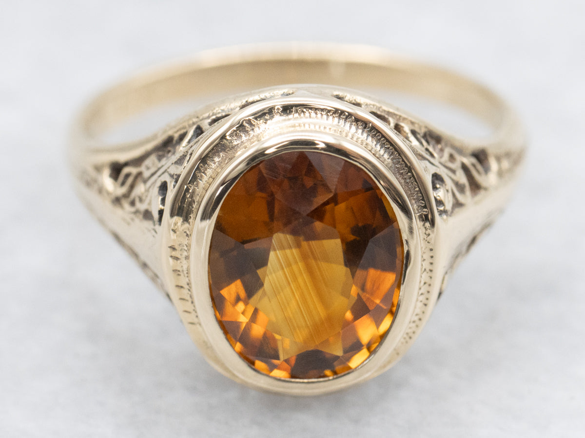 Antique Gold Filigree Citrine Ring