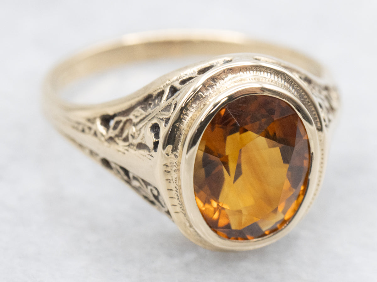 Antique Gold Filigree Citrine Ring