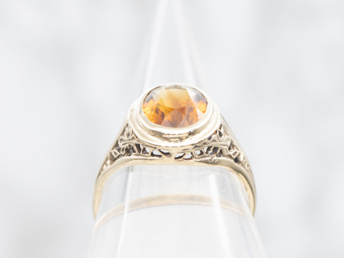 Antique Gold Filigree Citrine Ring